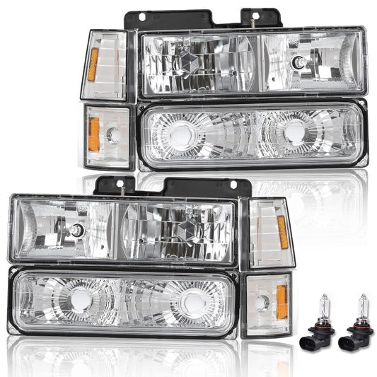 G-PLUS Headlights Combination w/Bulbs HEADLIGHTS | Fit GMC C10 1994-1998/HEADLIGHTS | Fit GMC Sierra Suburban Yukon 1994-1998 Clear Lens Chrome Housing Amber Reflector Bumper Headlamps,faros delanteros Assembly