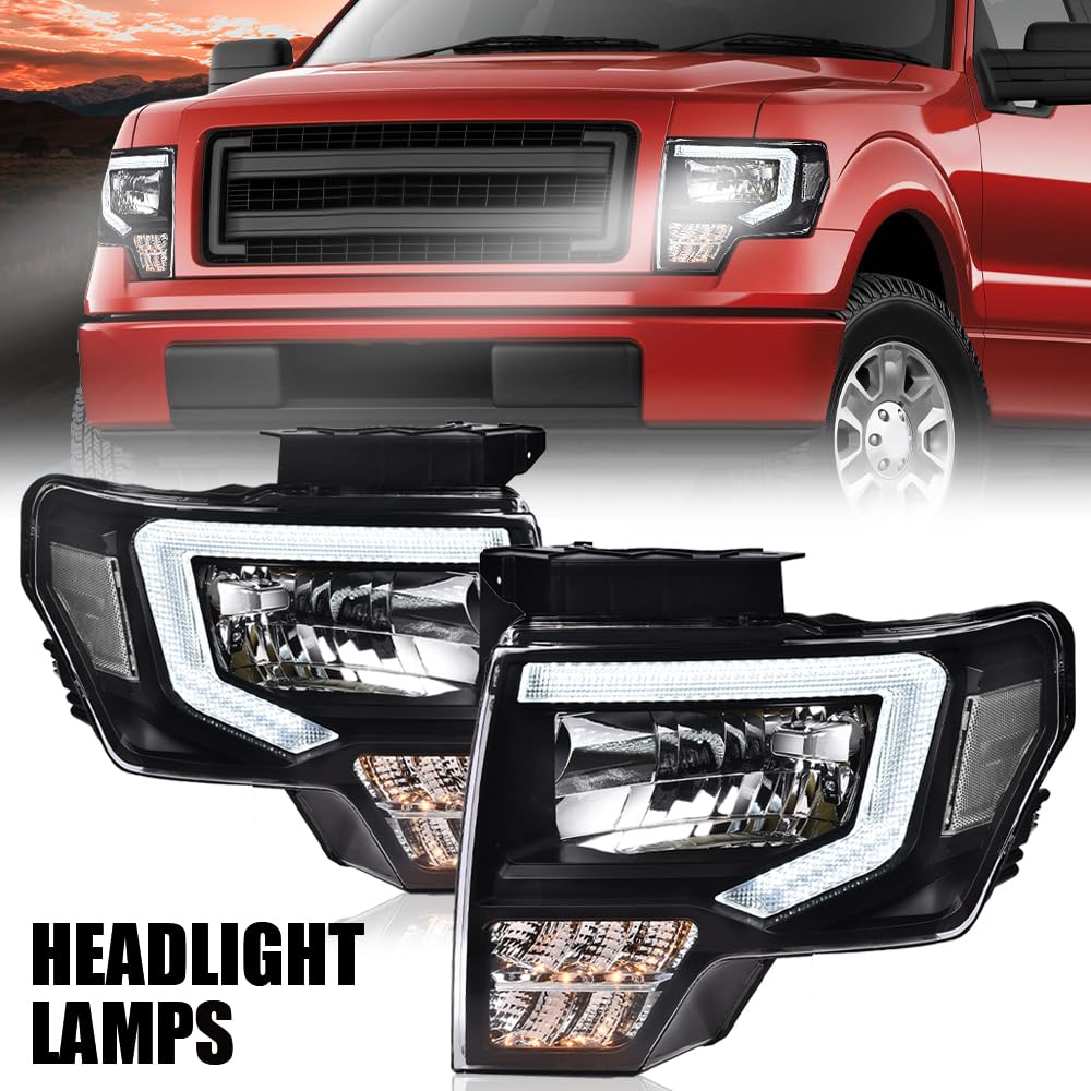 G-PLUS Headlights LED DRL Compatible with Ford F150 2009-2014 Projector Headlamps Pair Left & Right Clear Lens Black Housing Clear Reflector,faros delanteros