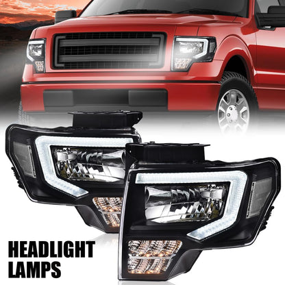 G-PLUS Headlights LED DRL Compatible with Ford F150 2009-2014 Projector Headlamps Pair Left & Right Clear Lens Black Housing Clear Reflector,faros delanteros