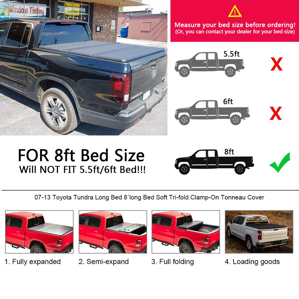 G-PLUS Hard Tri-Fold Truck Tonneau Cover Folding Truck Top Coverscompatible with Toyota Tundra 2007-2013 8' feet Long Bed