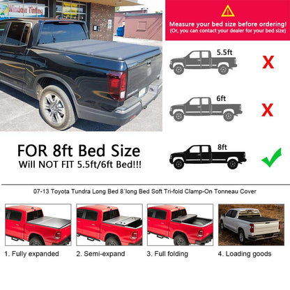 G-PLUS Hard Tri-Fold Truck Tonneau Cover Folding Truck Top Coverscompatible with Toyota Tundra 2007-2013 8' feet Long Bed