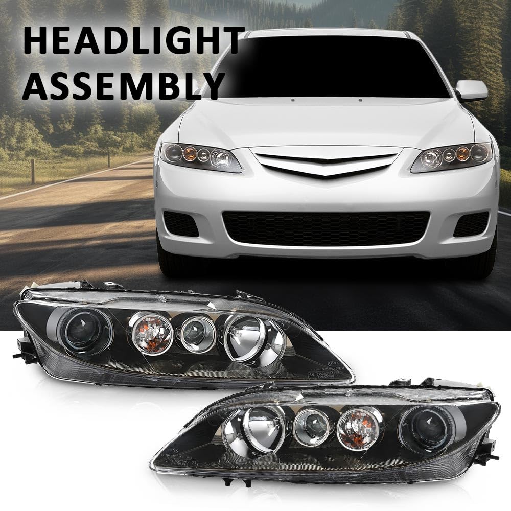 G-PLUS Headlights Headlamp Compatible with 2006-2007 Mazda 6 Mazdaspeed,Fit 2006-2008 Mazda 6 (submodel: i, S,GS, GT)