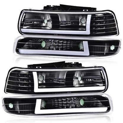 G-PLUS LED Headlights Assembly,Fit Chevy Silverado 1999-2002,Fit Chevy Tahoe/Suburban 1500 2500 2000-2006,Left & Right Bumper Headlamps,Clear lens Black Housing Clear Reflector