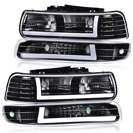 G-PLUS LED Headlights Assembly,Fit Chevy Silverado 1999-2002,Fit Chevy Tahoe/Suburban 1500 2500 2000-2006,Left & Right Bumper Headlamps,Clear lens Black Housing Clear Reflector