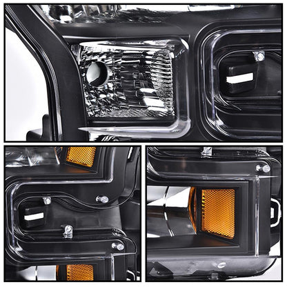 G-PLUS Headlights & Fog Lights Assembly Fit Ford F150 2015-2017 Headlamps Clear lens Black Housing Amber Reflector