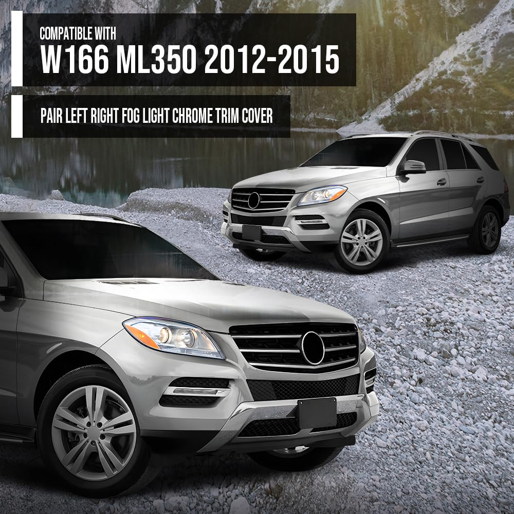 G-PLUS Pair Left Right Fog Light Chrome Trim Cover Compatible with Benz W166 ML-Class ML350 2012-2015 1668850774, 1668850874 Silver