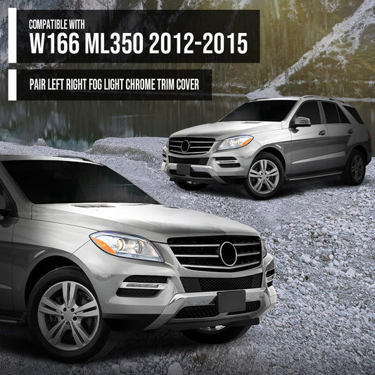 G-PLUS Pair Left Right Fog Light Chrome Trim Cover Compatible with Benz W166 ML-Class ML350 2012-2015 1668850774, 1668850874 Silver