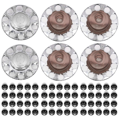 G-PLUS Axle Wheel Covers Removable Hub Caps 2 Front & 4 Rear w/ 33mm Thread-On Lug Nut Covers for Semi Trucks 20" & 22.5" & 24.5" (Chrome ABS Plastic)