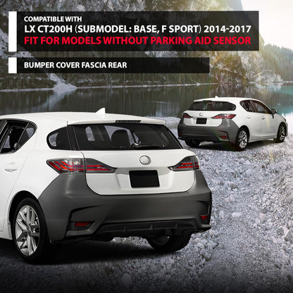 G-PLUS Rear Bumper Cover Fascia Compatible with LX CT200h Base F Sport 2014-2017 w/o Parking Aid Sensor, 5215976904, LX1100173, Primed Black