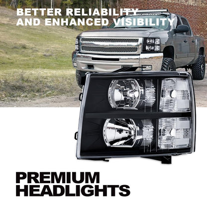 G-PLUS Headlights Compatible with Chevy Silverado 1500 2007-2013/Fit Silverado 2500 3500 & HD 2007-2014 Bumper Headlamps Clear Lens Black Housing Clear Reflector,faros delanteros
