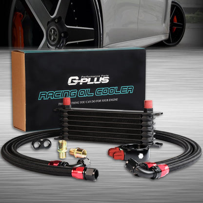 7 Row AN10-10AN Universal Aluminum Engine Transmission Oil Cooler Kit + Oil Filter Adapter Hose End