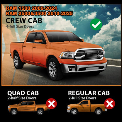 G-PLUS in-Channel Side Window Vent Visor Deflectors Rain Guards Compatible with Dodge Ram 1500 Classic Body Style Crew Cab 2019-2024; Fit Dodge Ram 2500 & 3500 Mega & Crew Cab 2010-2025 4 PCS Smoky