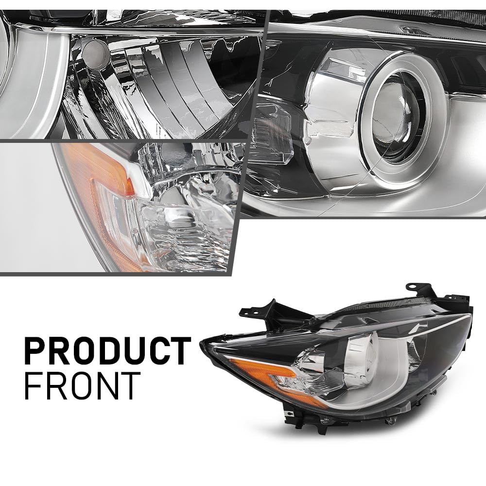 G-PLUS Headlights Halogen Projector Factory Headlamps LH+RH Set Compatible with Mazda CX-5 2013-2016 Clear Lens Chrome Housing Amber Reflector,faros delanteros