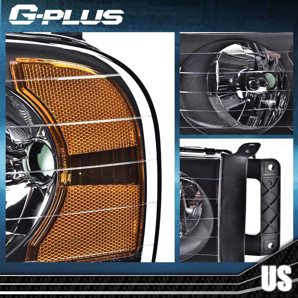 G-PLUS Headlights Assembly Compatible with Dodge Ram 1500 2500 3500 2002-2005 Bumper Headlamp, Clear lens Black Housing Amber Reflector