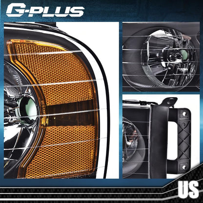 G-PLUS Headlights Assembly Compatible with Dodge Ram 1500 2500 3500 2002-2005 Bumper Headlamp, Clear lens Black Housing Amber Reflector