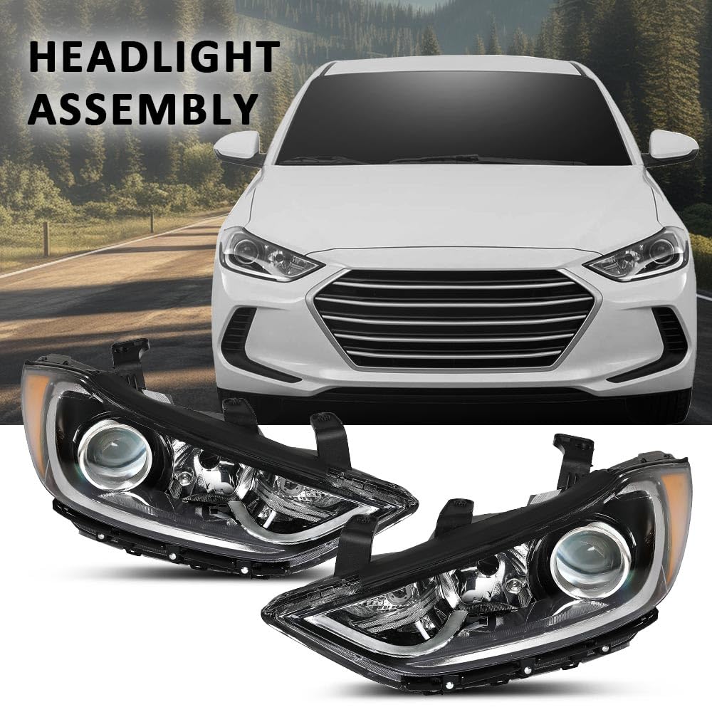 G-PLUS Headlights Compatible with Hyundai Elantra Sedan 2017 2018 Bumper Headlamps Clear Lens Black Housing Amber Reflector Left and Right,faros delanteros