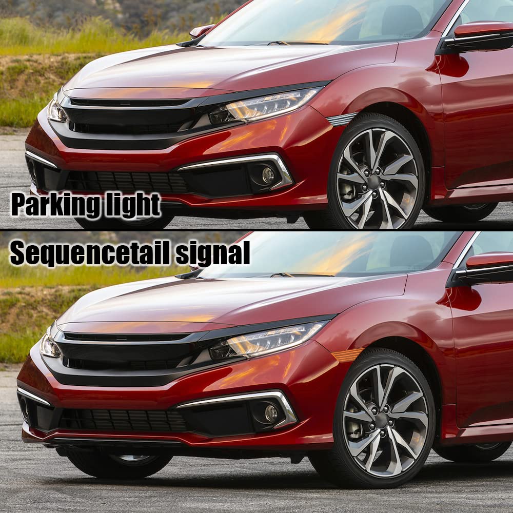 G-PLUS LED Switchback Signal Lamp Side Marker Lights Compatible with Honda Civic 2016 2017 2018 2019 2020 2021 33850TBAA02, 33850TBAA01, 33800TBAA02 Smoke Lens
