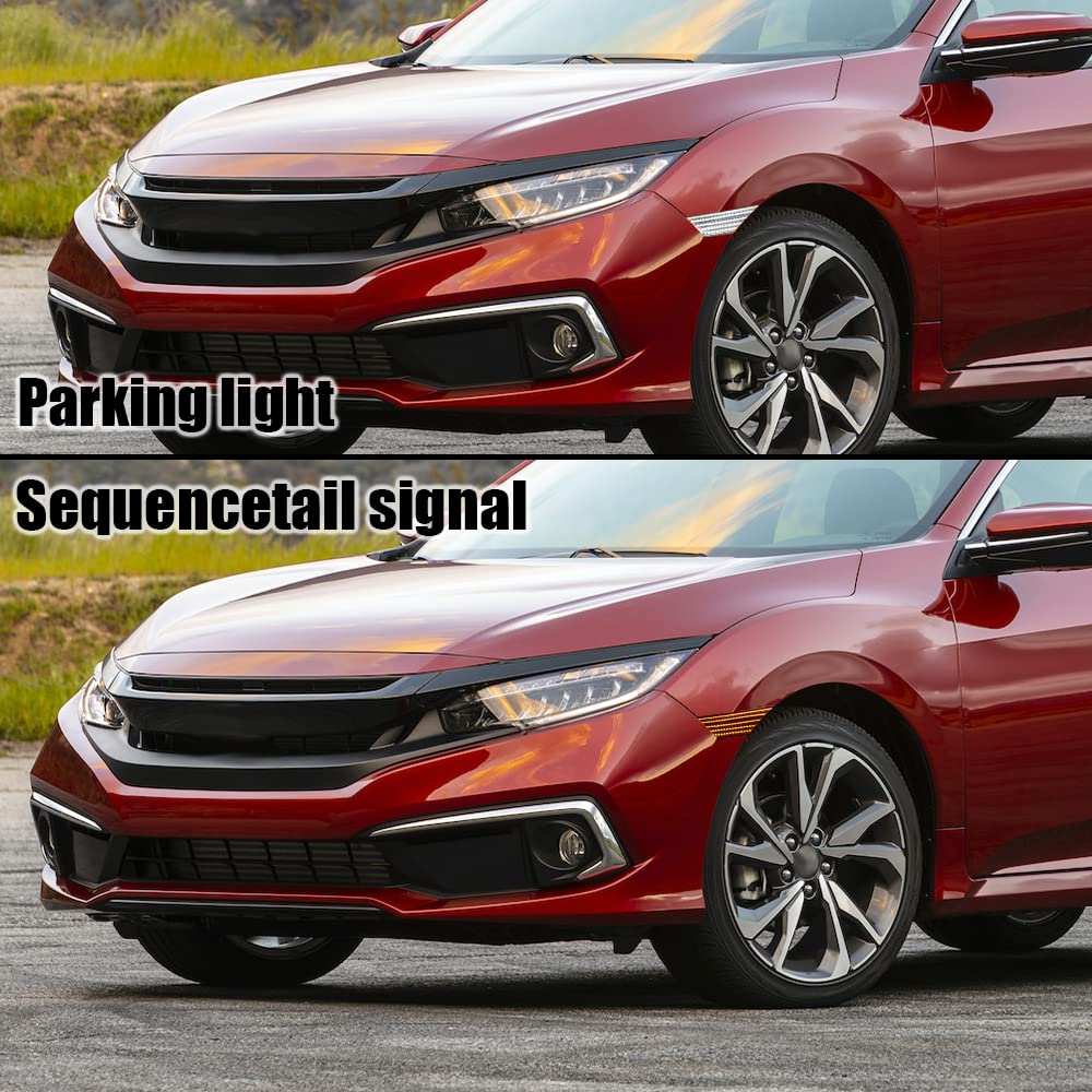 G-PLUS LED Switchback Signal Lamp Side Marker Lights White Compatible with Honda Civic 2016 2017 2018 2019 2020 2021 33850TBAA02, 33850TBAA01, 33800TBAA02 Clear Lens