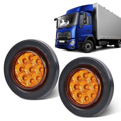 G-PLUS 2pcs Amber 2 Inch Round 9 LED Side Marker Lights Truck Trailer Lamp Fit for Most 12V Trailers Buses Trucks Trailers Lorries RVs