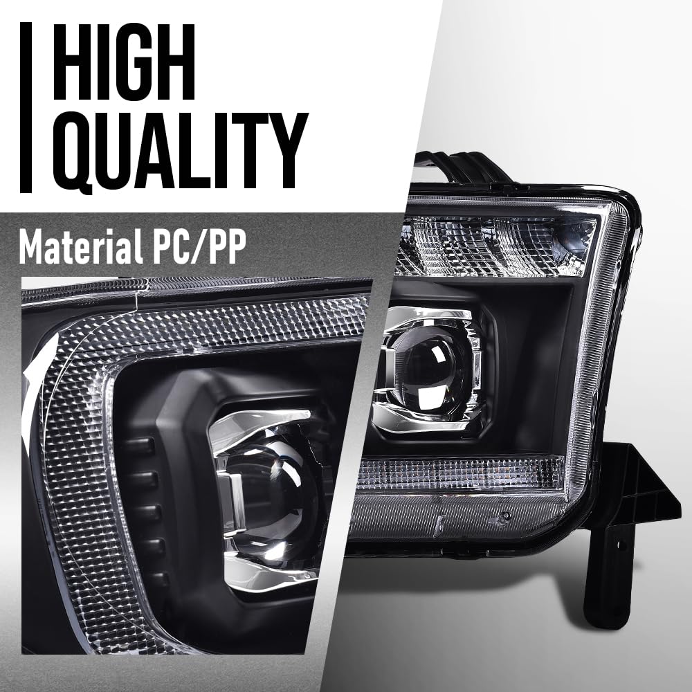 G-PLUS LED Tube Projector Headlights Assembly Compatible with Toyota Tundra 2007-2013, Fit Toyota Sequoia 2008-2017 Left & Right Headlamps, Clear Lens Chrome Housing Amber Reflector, TO2502171