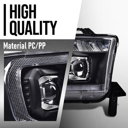 G-PLUS LED Tube Projector Headlights Assembly Compatible with Toyota Tundra 2007-2013, Fit Toyota Sequoia 2008-2017 Left & Right Headlamps, Clear Lens Chrome Housing Amber Reflector, TO2502171