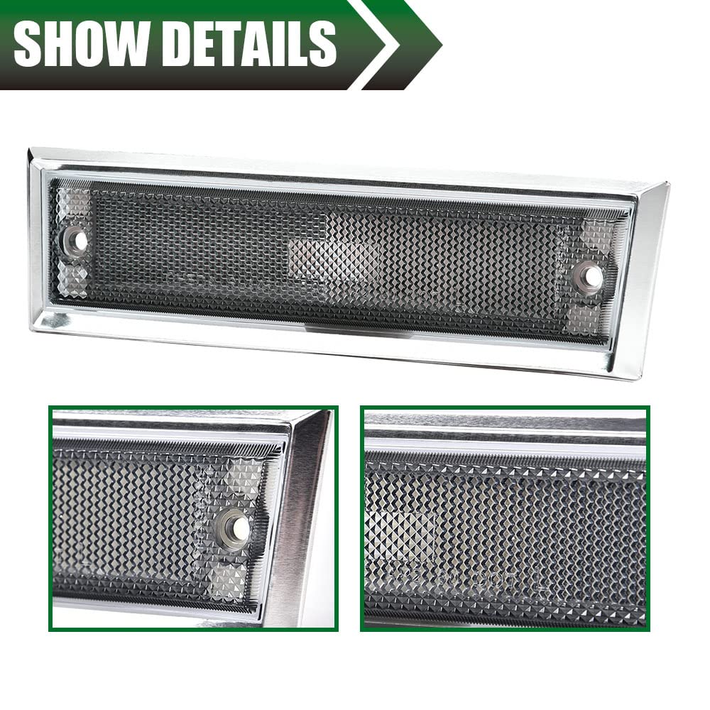 G-PLUS Front Side Marker Lights Assembly Compatible With 1981-1991 Chevy Blazer/GMC Jimmy C/K R Pickup,915557,915558,GM2550115,GM2551107 Side Chrome Bezel Marker Lamps Pair (Smoky Lens)