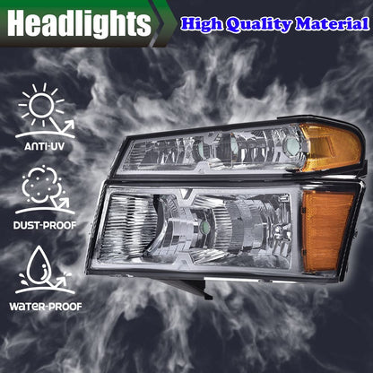 G-PLUS Headlights Assembly,Fit Chevy Colorado/GMC Canyon 2004-2012,Fit Isuzu i-280 i-350 2006/Isuzu i-290 i-370 2007-2008 Headlamps, Smoky Lens Chrome Housing Amber Reflector,faros delanteros