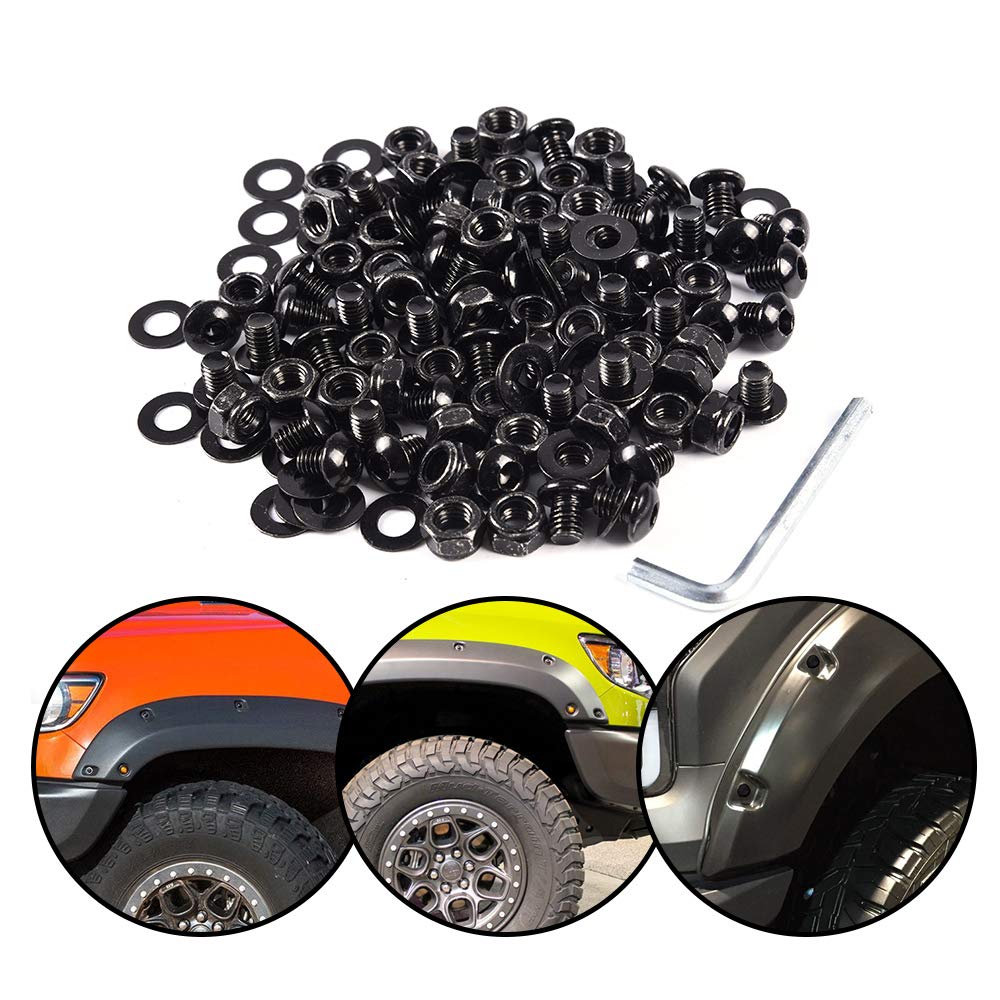 G-PLUS Universal Fender Flare Hardware Kit Pocket/Rivet Style Fender Flares Screw/Bolt Hardware Kit Set Black