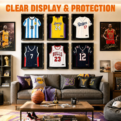 G-PLUS Jersey Frame Display Case,32" Jersey Shadow Box Lockable with UV Protection Acrylic and Hanger for Basketball Football Sport Shirt