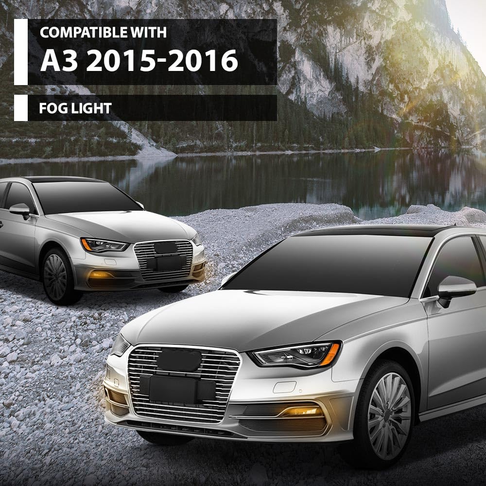 G-PLUS Pair Fog Light Lamp, Compatible with Audi A3/ A3 Quattro 2015-2016, LH Driver & RH Passenger 2PCS, AU2592120, AU2593120, 8V0941699E, 8V0941699B, 8V0941700E, 8V0941700B