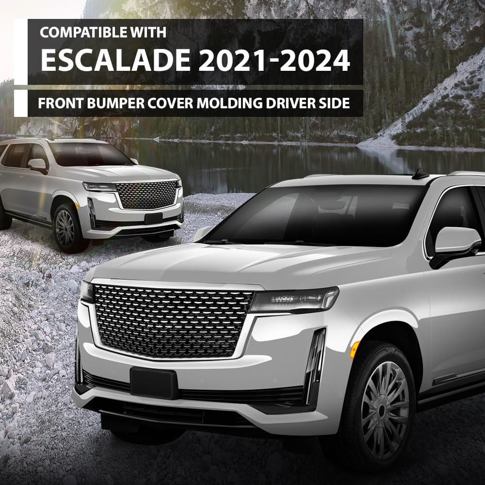 G-PLUS Bumper Cover Molding Driver Side Front Compatible with Cadillac Escalade/Escalade ESV (submodel: Sport, Sport Platinum) 2021-2024 GM1038295, 87829987 Gloss Black