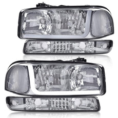 G-PLUS LED DRL Headlights for GMC Sierra 1500 1500HD 1999-2007 Smoke Chrome Clear