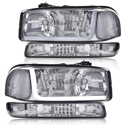 G-PLUS LED DRL Headlights Assembly, Compatible with 1999-2007 GMC Sierra 1500/2001-2007 GMC Sierra 1500 HD Bumper Headlamps, Smoky Lens Chrome Housing Clear Reflector,faros delanteros