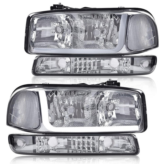 G-PLUS LED Headlights Assembly HEADLIGHTS | Fit GMC Sierra 1500HD 2500HD 3500 1999-2007/HEADLIGHTS | Fit GMC Yukon XL 1500 2500 1999-2006,Headlamps Smoky Lens Chrome Housing Clear Reflector,faros delanteros