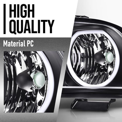 G-PLUS LED Headlights Assembly Compatible with Ford Mustang 2005-2009 7R3Z13008D, 7R3Z13008C Bumper Headlamps Left & Right Clear Lens Black Housing Amber Reflector faros delanteros