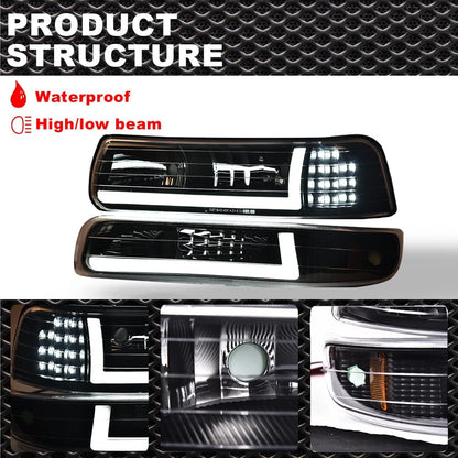 G-PLUS LED DRL Headlights, Compatible with 1999 2000 2001 200 2003 2004 2005 2006 Silverado/Suburban Bumper Headlamps, Clear Lens Black Housing Amber Reflector