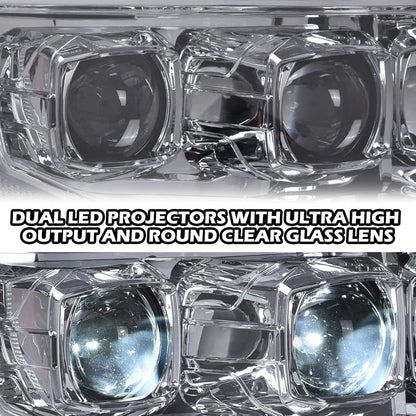 G-PLUS Headlights LED DRL Compatible with Ford F150 2009-2014 Headlamps Pair Left & Right Tube Dual Projector Smoky Lens Chrome Housing Amber Reflector,faros delanteros