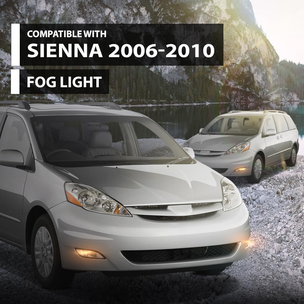 G-PLUS Front Bumper Fog Lights Compatible with Toyota Sienna 2006 2007 2008 2009 2010 Left & Right Clear Lens Chrome Housing 81220AE020, 81210AE020, TO2592122, TO2593122