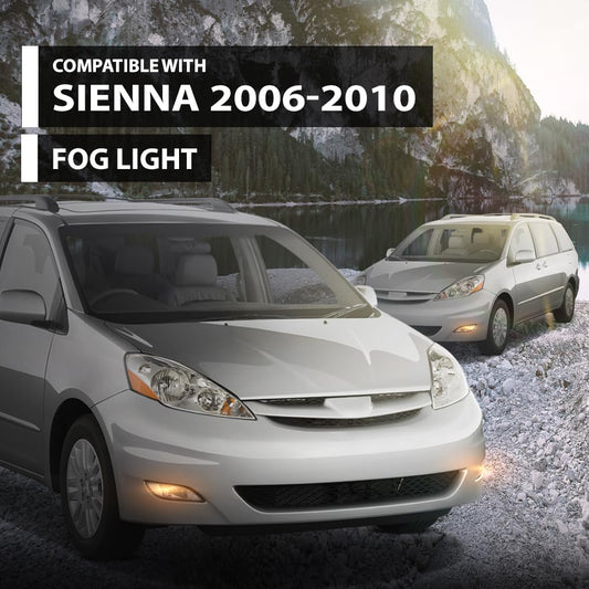 G-PLUS Front Bumper Fog Lights Compatible with Toyota Sienna 2006 2007 2008 2009 2010 Left & Right Clear Lens Chrome Housing 81220AE020, 81210AE020, TO2592122, TO2593122