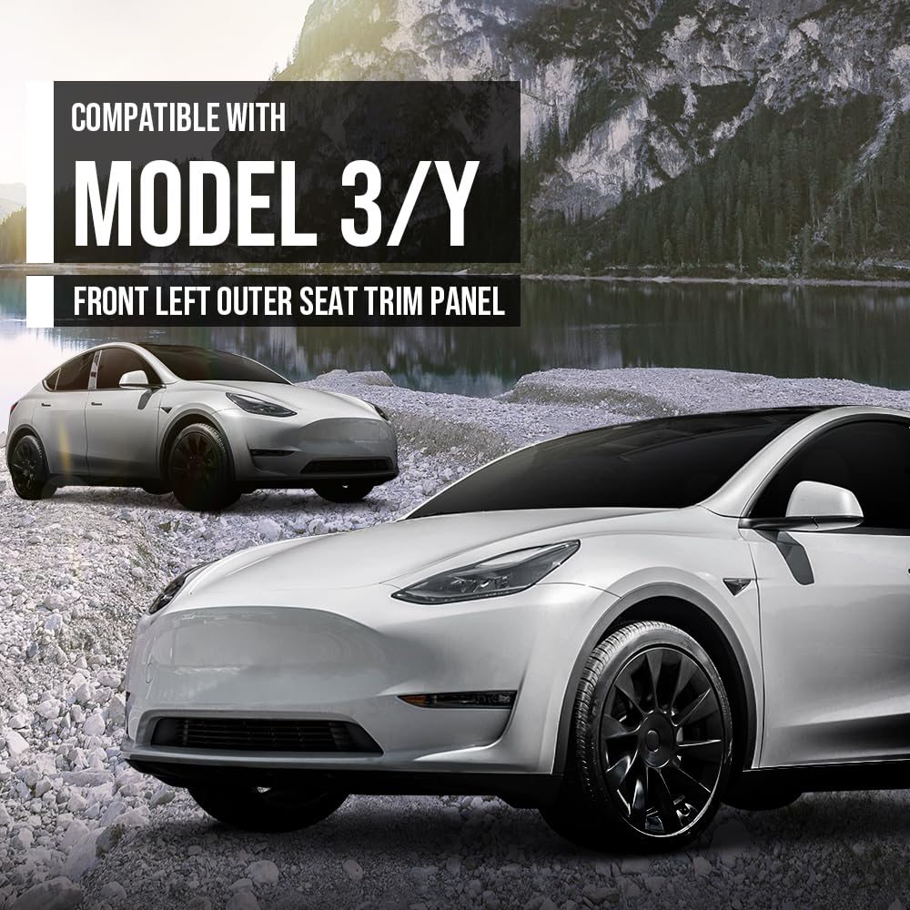 G-PLUS Front Left Outer Seat Trim Panel Compatible with Tesla Model 3 2017-2023 Fit Tesla Model Y 2020-2023 1088964-00-G Black