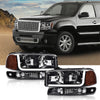 G-PLUS LED DRL Headlights Assembly Compatible with 1999-2007 GMC Sierra 1500/2001-2007 GMC Sierra 1500 HD Bumper Headlamps, Clear Lens Black Housing Amber Reflector，Left & Right,faros delanteros