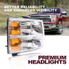 G-PLUS Headlights Assembly Fit Chevy Silverado 1500 2007-2013, Fit Chevy Silverado 2500 3500 & HD 2007-2014, Left & Right Headlamps Clear Lens Chrome Housing Amber Reflector, faros delanteros