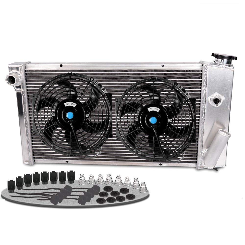 Compatible For Chevy Vega1971-1977 / Compatible For Pontiac Astre 1975-1976 Compatible For Chevy SBC V8 Conversion Aluminum Racing Radiator Replacement +10" Radiator Cooling Fan