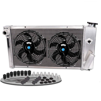Compatible For Chevy Vega1971-1977 / Compatible For Pontiac Astre 1975-1976 Compatible For Chevy SBC V8 Conversion Aluminum Racing Radiator Replacement +10" Radiator Cooling Fan
