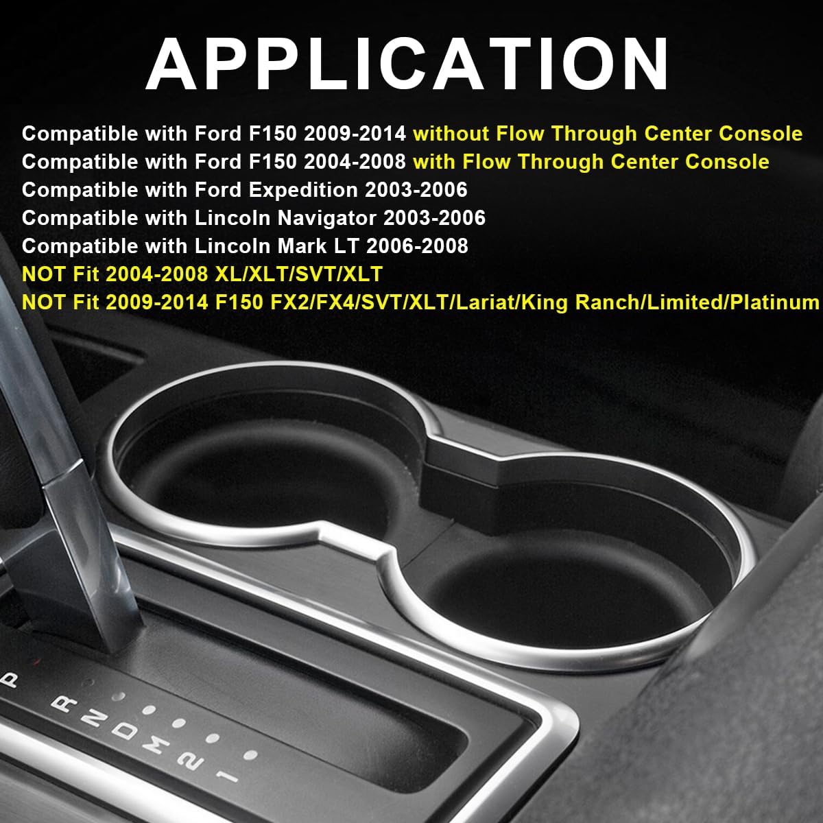 G-PLUS Center Console Cup Holder Compatible with Ford F150 2009-2014 Without Flow Through Center Console/Fit Lincoln Mark LT 2006-2008 NOT Fit 2004-2008 XL/XLT/SVT/XLT Rubber Inserts 41008