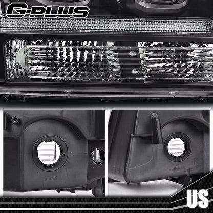 G-PLUS LED Tube Dual Projector Headlights, Compatible with 2007-2014 Chevy Tahoe/Suburban Bumper Headlamps Assembly, Clear Lens Black Housing Amber Reflector,faros delanteros