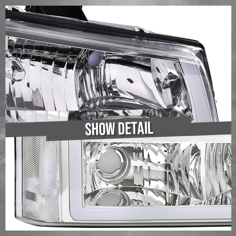 G-PLUS Headlights Assembly Fit Avalanche/Silverado 1500 2500 HD 3500 2003-2006/Fit Silverado 1500 2500 3500 Classic 2007,Smoky Lens Chrome Housing Amber ReflectorBumper Headlamps,faros delanteros