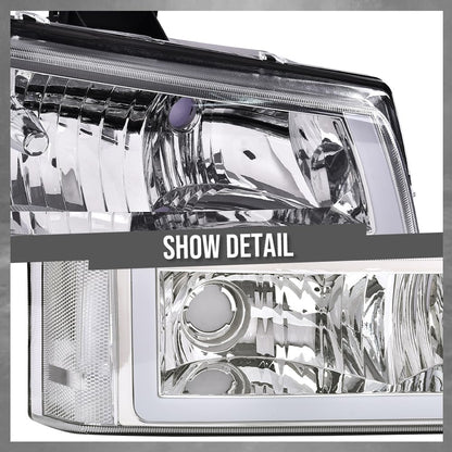 G-PLUS Headlights Assembly Fit Avalanche/Silverado 1500 2500 HD 3500 2003-2006/Fit Silverado 1500 2500 3500 Classic 2007,Smoky Lens Chrome Housing Amber ReflectorBumper Headlamps,faros delanteros