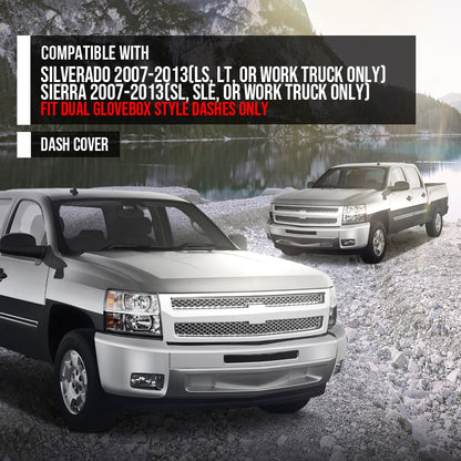 G-PLUS TPE Dash Cover Dashboard Compatible with Chevy Silverado/GMC Sierra 2007-2013, Fit Dual Glovebox Style Dashes Only, Black