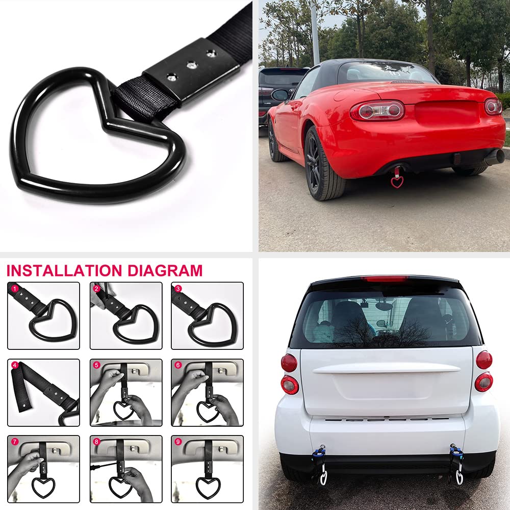 G-PLUS JDM Tsurikawa Ring Heart Subway Train Bus Car Handle Hand Straps Drift Charm,Rear Bumper Warning Ring (Black)